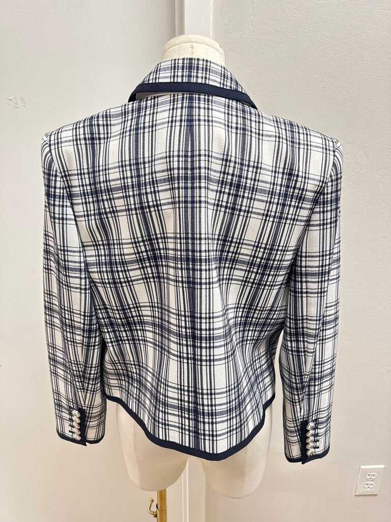 Veronica Beard Black and White Plaid Cropped Jacket NWT