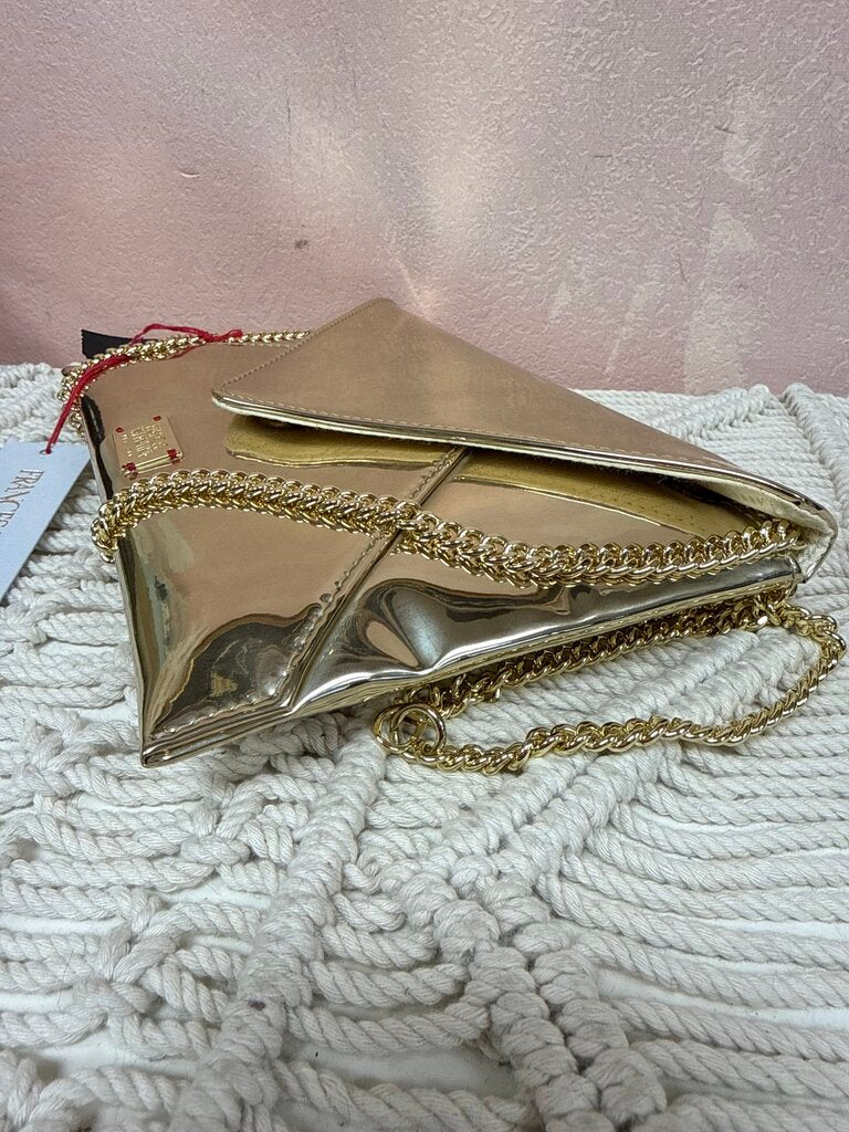 Frances Valentine Gold Envelope Clutch w/Dustbag NWT