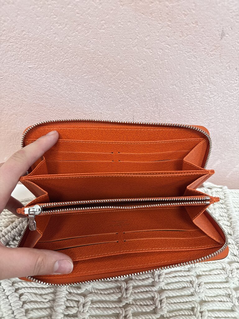 Louis Vuitton Orange Epi Zip Around Wallet '14