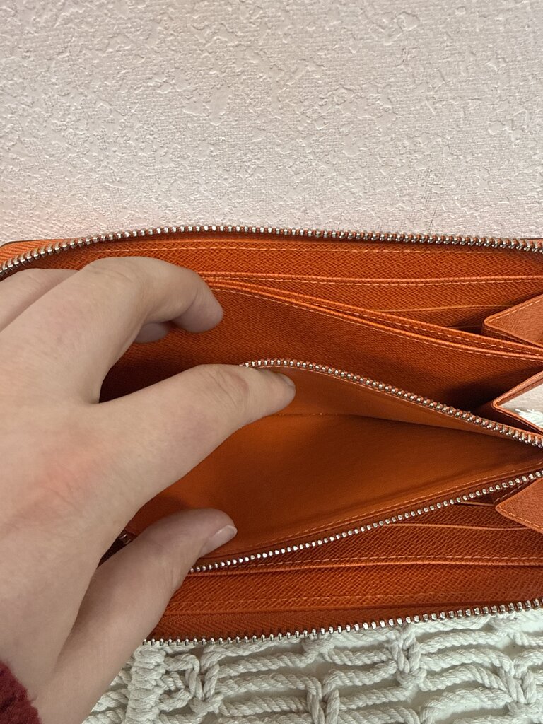 Louis Vuitton Orange Epi Zip Around Wallet '14
