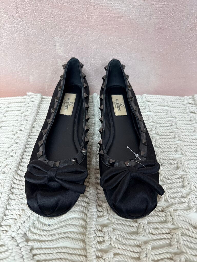 Valentino Black Rockstud Satin Ballet Flat