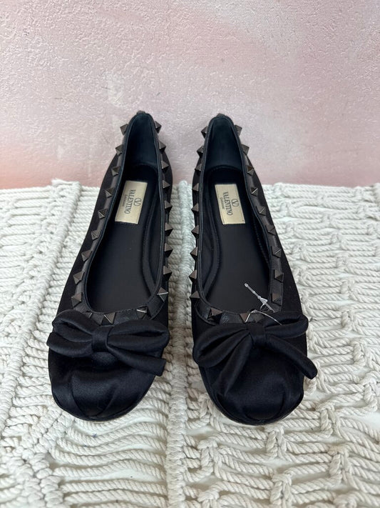 Valentino Black Rockstud Satin Ballet Flat
