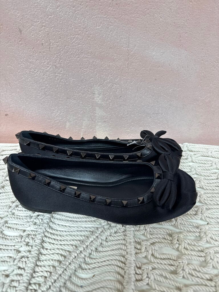 Valentino Black Rockstud Satin Ballet Flat