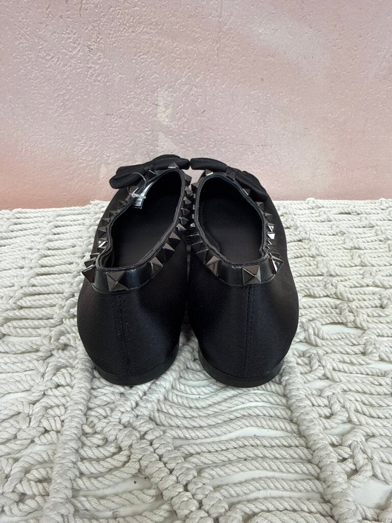 Valentino Black Rockstud Satin Ballet Flat