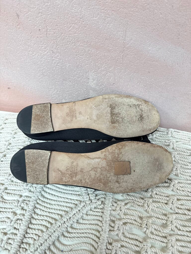 Valentino Black Rockstud Satin Ballet Flat