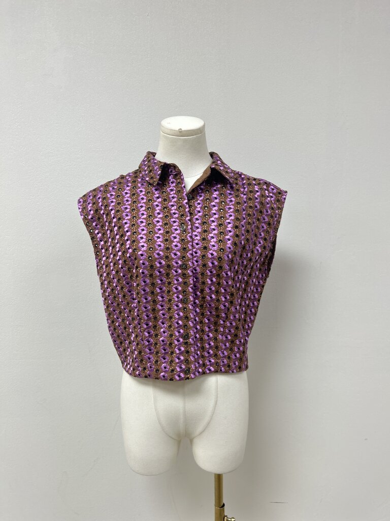 Maeve Purple and Brown Embroidered Top NWT