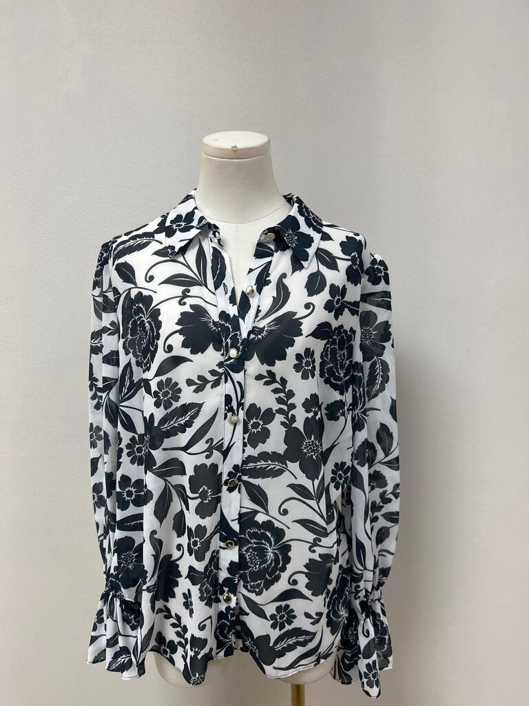 Milly Black and White Floral Blouse
