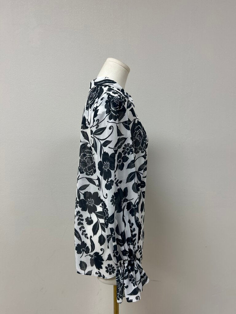 Milly Black and White Floral Blouse