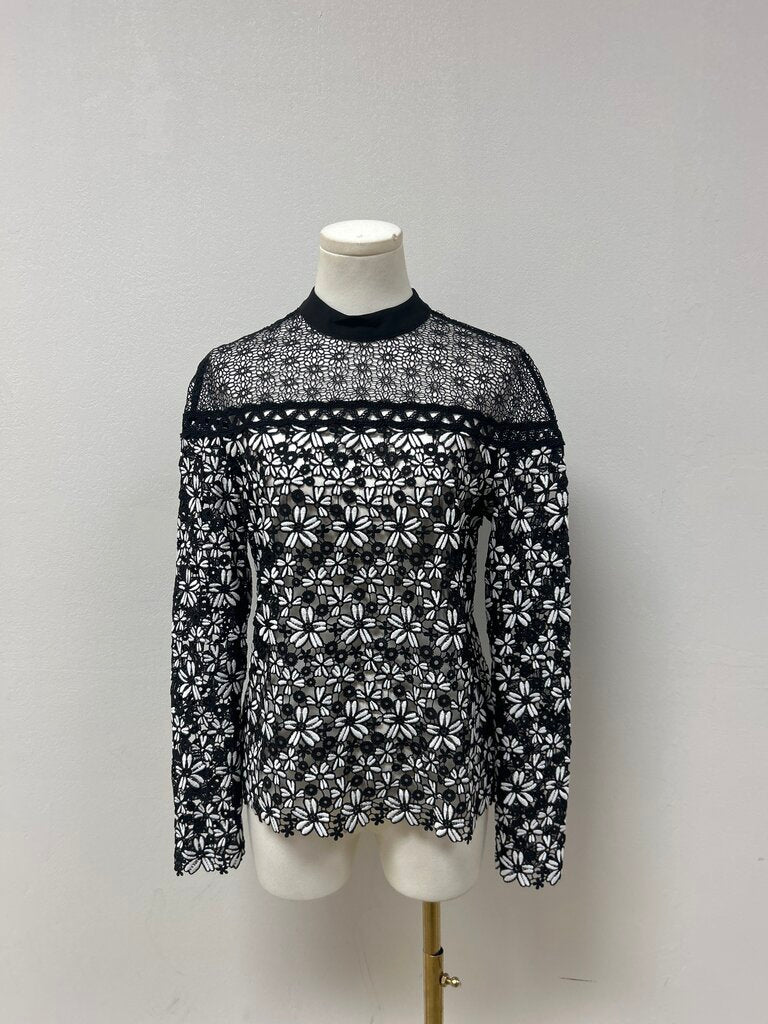 Self Portrait Black and White Lace Top