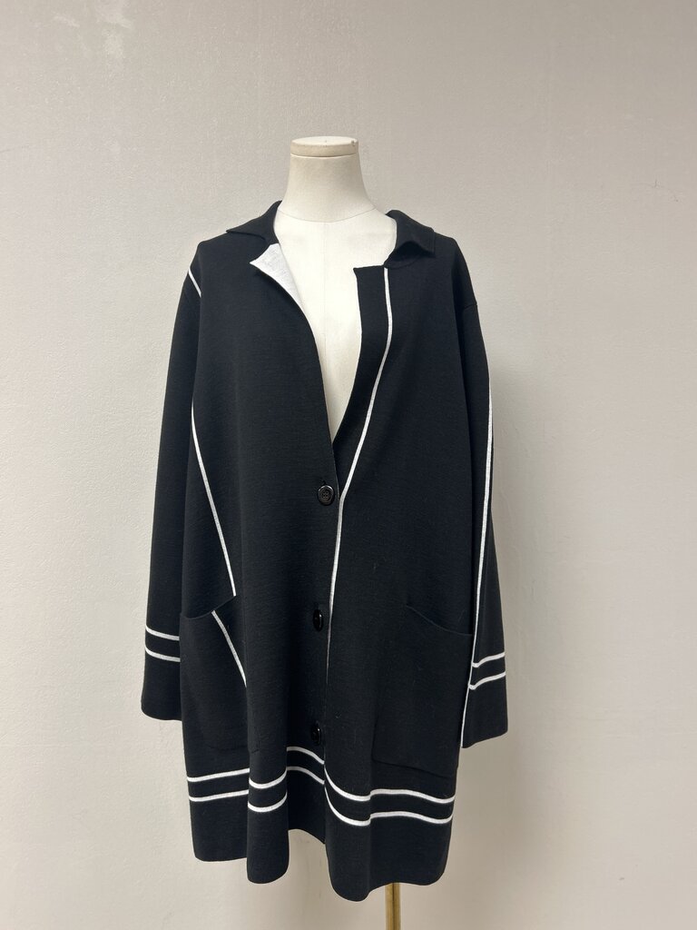 Marina Rinaldi Black and White Knit Car Coat