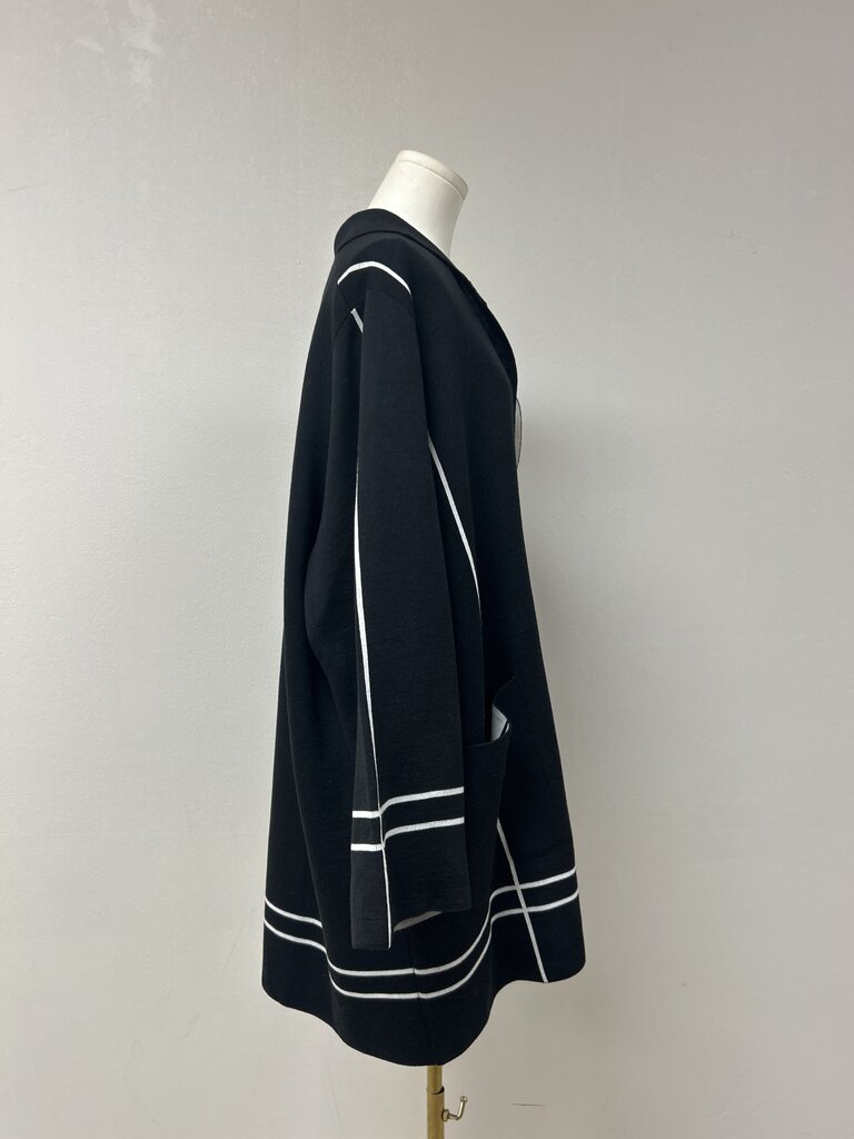 Marina Rinaldi Black and White Knit Car Coat
