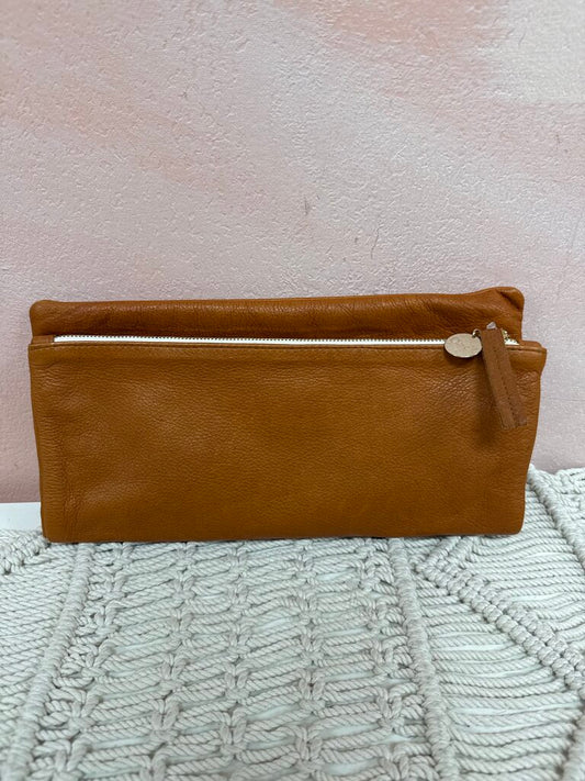 Clare V. Cognac Leather Fold Over Clutch w/Dustbag