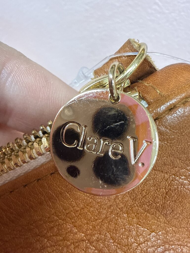 Clare V. Cognac Leather Fold Over Clutch w/Dustbag