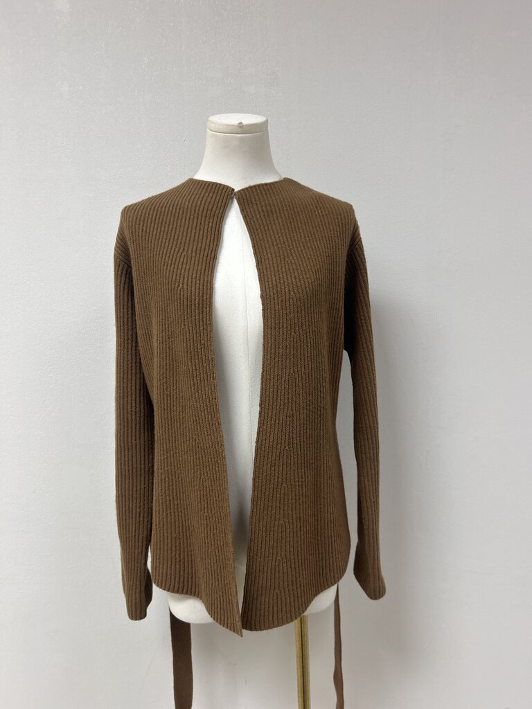 Theory Brown Ribbed Belted Cardigan