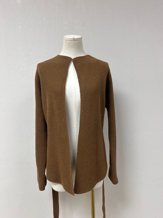 Theory Brown Ribbed Belted Cardigan