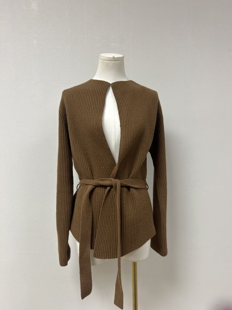 Theory Brown Ribbed Belted Cardigan