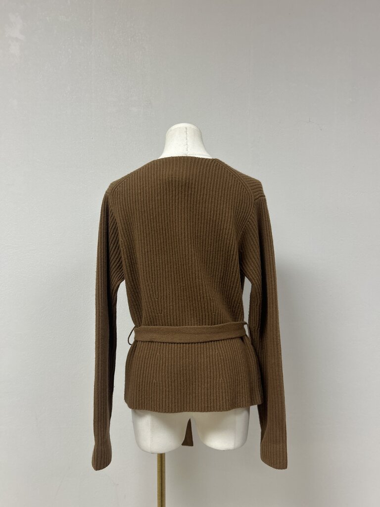 Theory Brown Ribbed Belted Cardigan