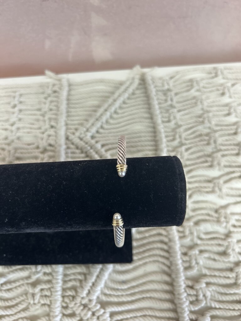 David Yurman Silver and Gold Pearl Cable Bracelet
