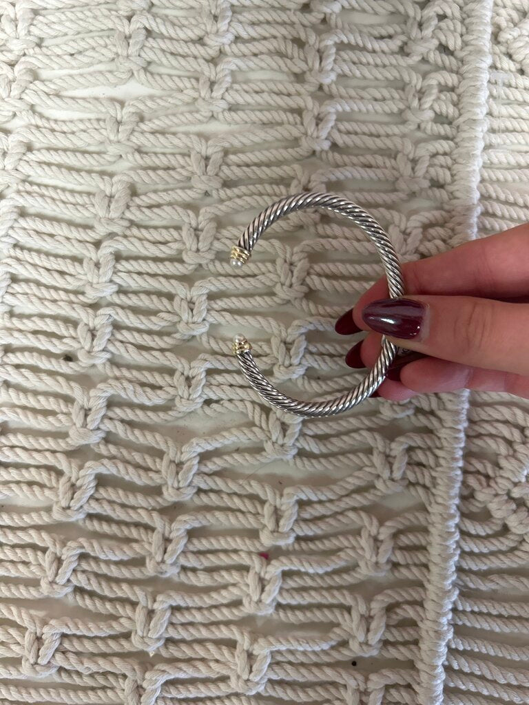 David Yurman Silver and Gold Pearl Cable Bracelet
