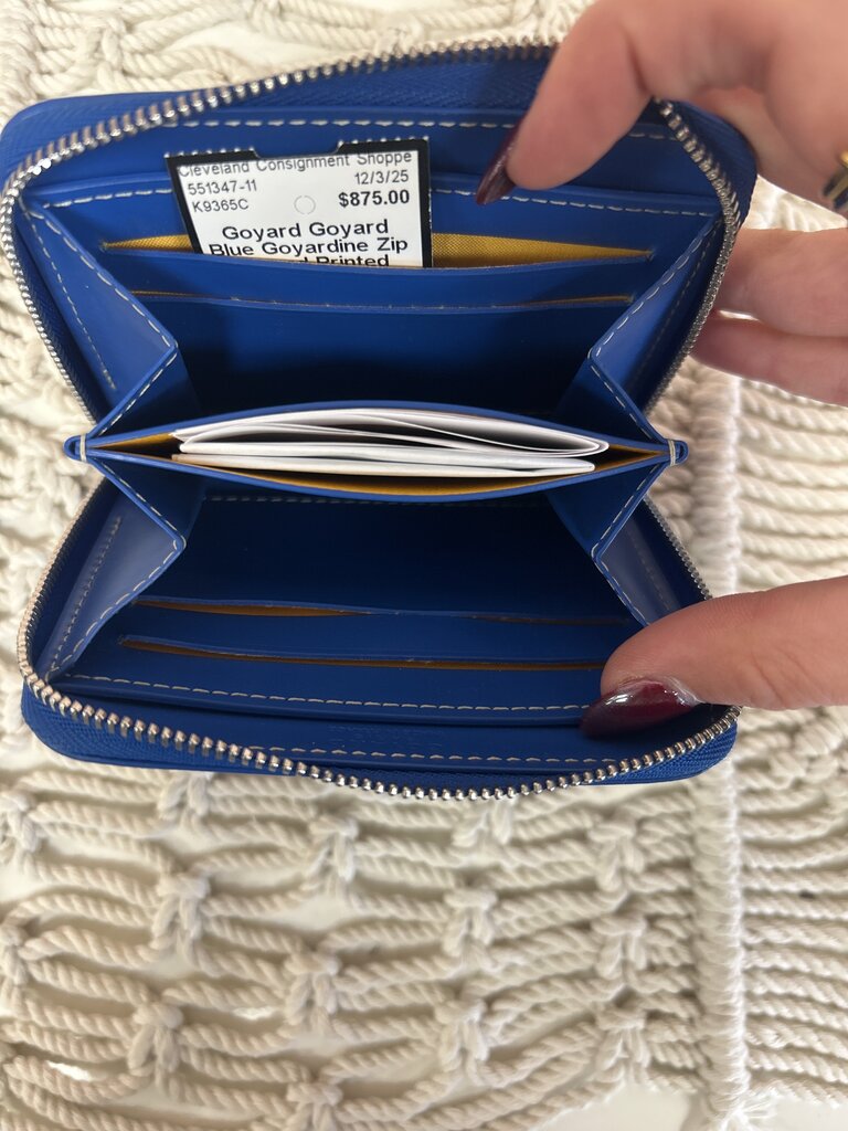 Goyard Blue Goyardine Zip Around Printed Wallet