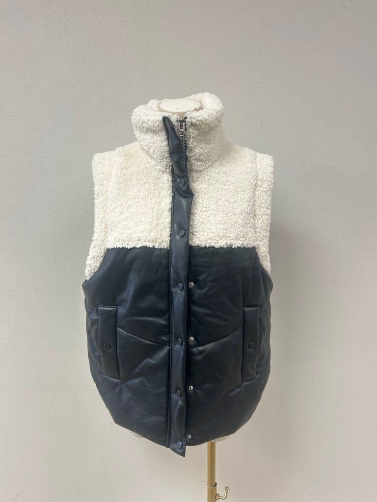 Blank NYC Black Faux Leather and Shearling Puffer Vest NWT