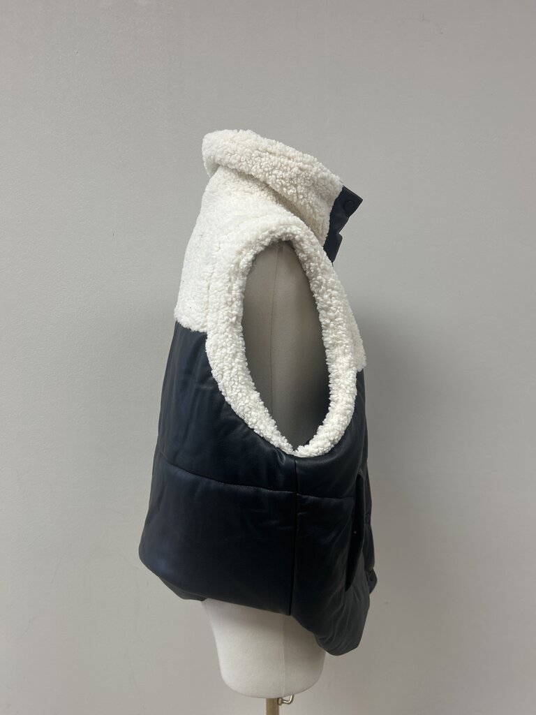 Blank NYC Black Faux Leather and Shearling Puffer Vest NWT