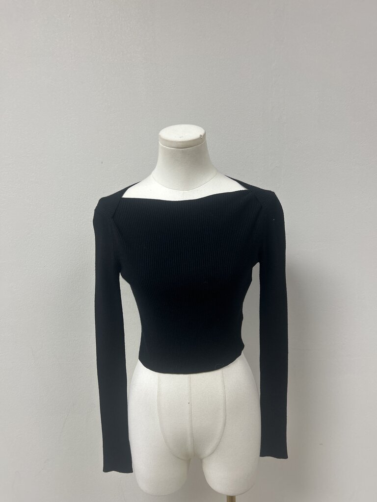 AllSaints Black Cropped Ribbed Top