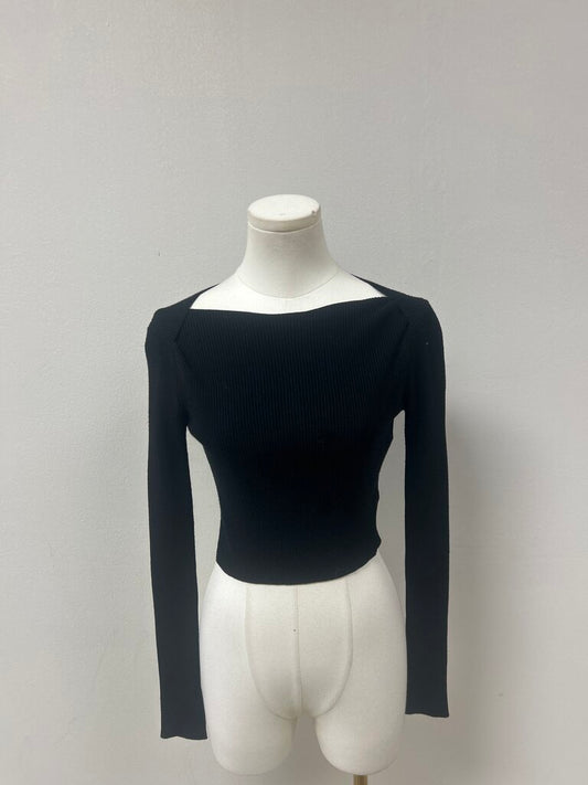 AllSaints Black Cropped Ribbed Top