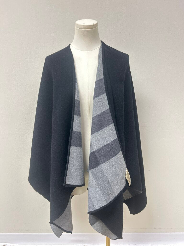Burberry Black and Grey Plaid Reversible Cape
