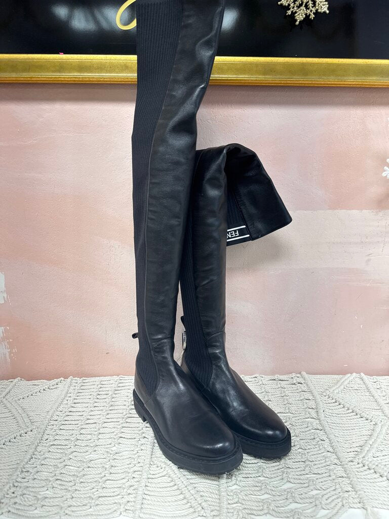 Fendi Black Tall Sock Lug Sole Boot