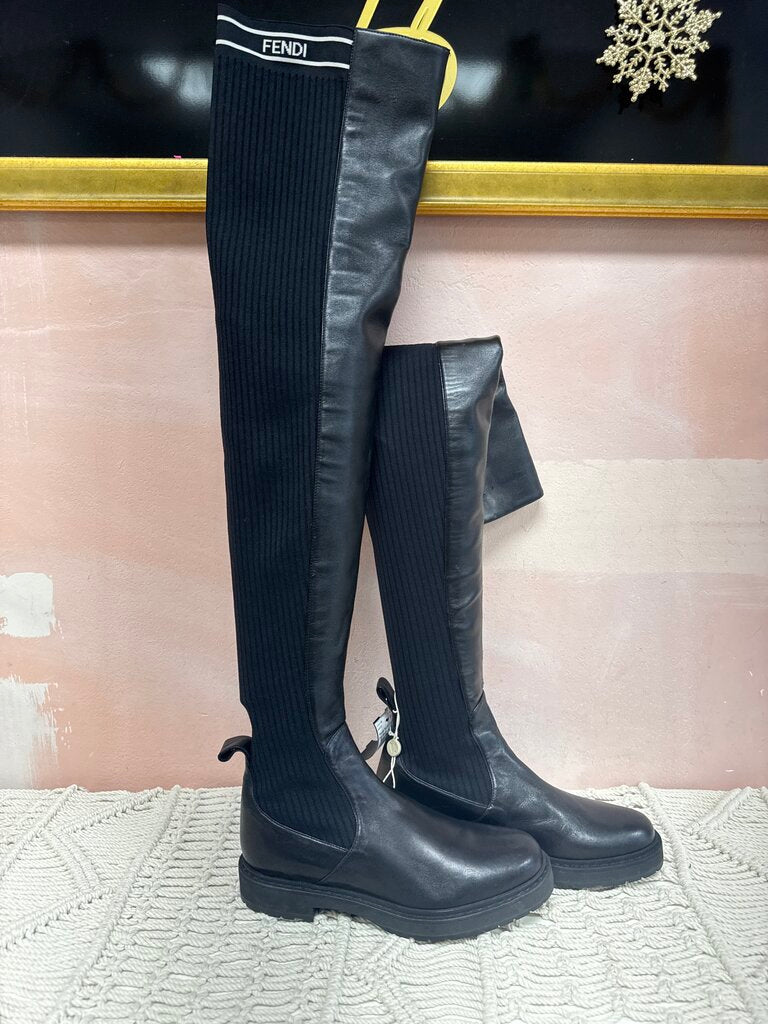 Fendi Black Tall Sock Lug Sole Boot