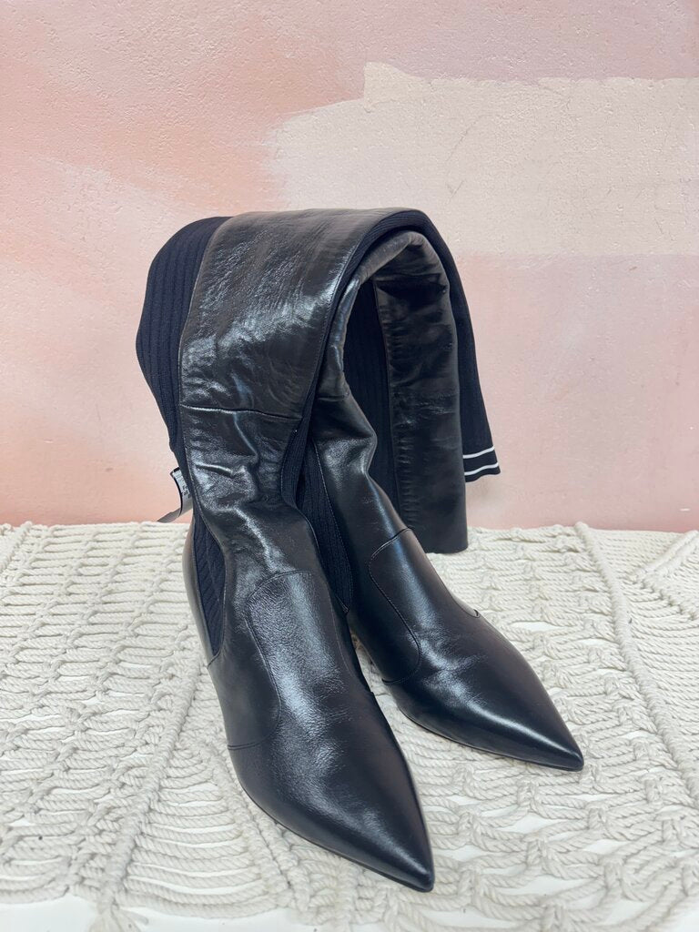 Fendi Black Tall Sock Kitten Heel Boot