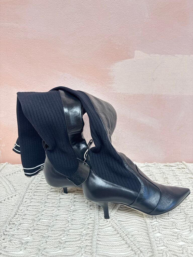 Fendi Black Tall Sock Kitten Heel Boot