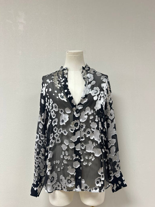 alice + olivia Black and White Floral Blouse