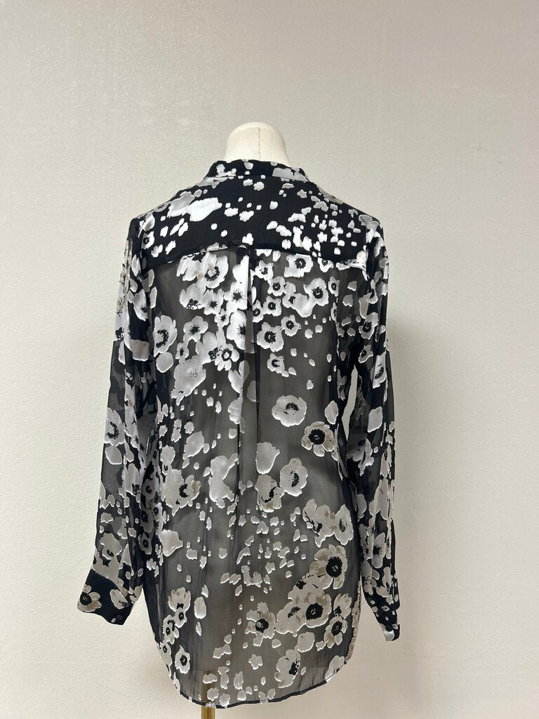 alice + olivia Black and White Floral Blouse