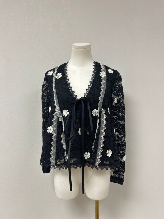 Alexis Black and White Lace Sheer Top