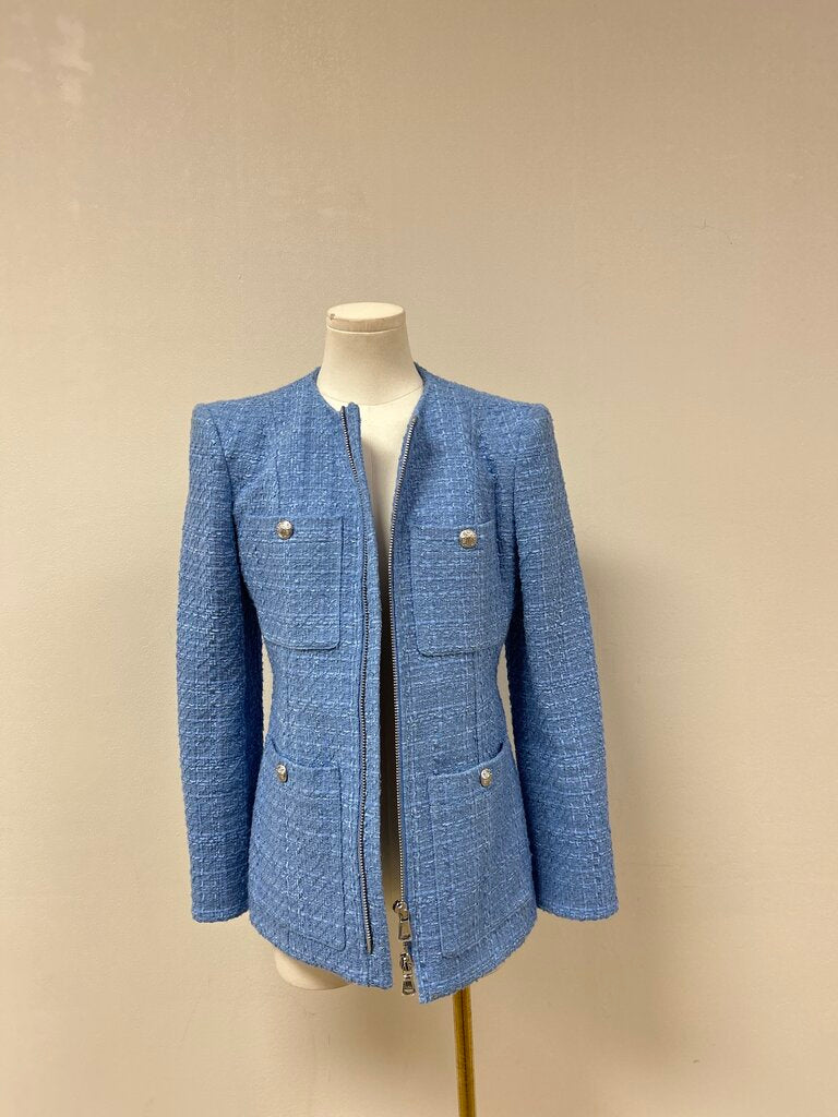 Veronica Beard Light Blue Boucle Zip Up Jacket