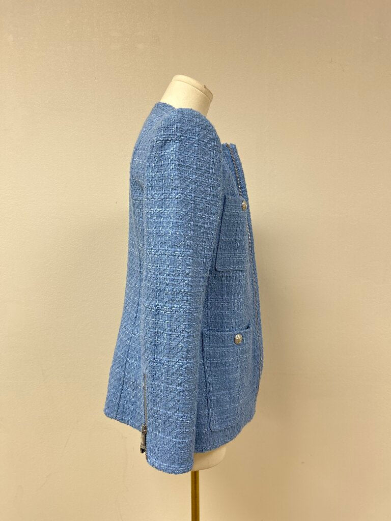Veronica Beard Light Blue Boucle Zip Up Jacket