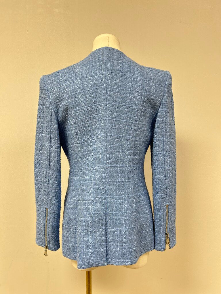 Veronica Beard Light Blue Boucle Zip Up Jacket