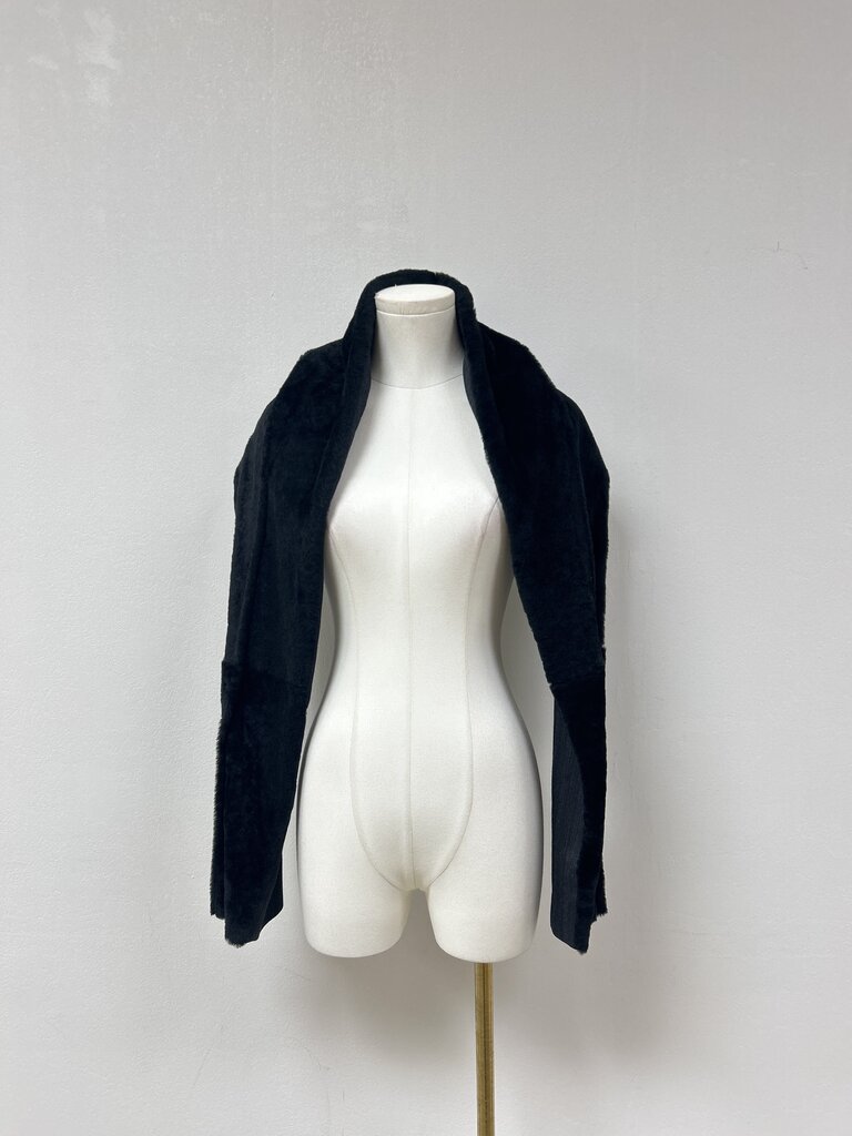 Donna Karan Black Sheared Lamb and Flannel Scarf NWT