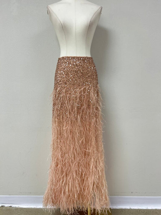Alice + Olivia Blush Sequin and Feather Skirt