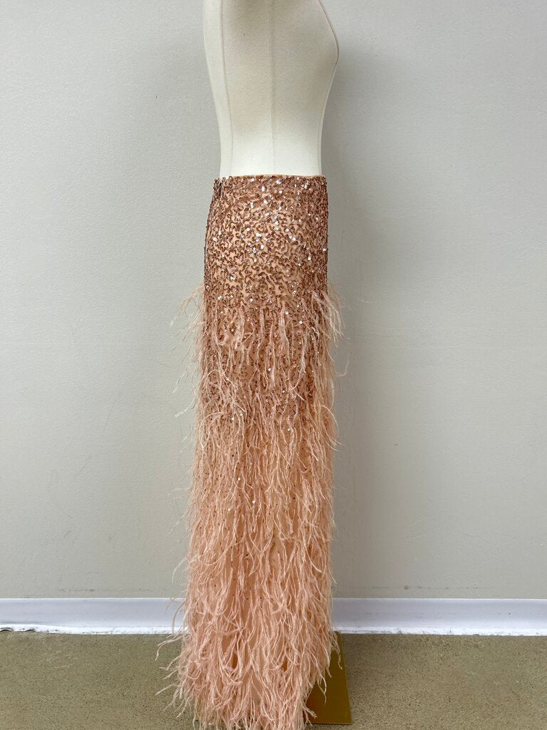Alice + Olivia Blush Sequin and Feather Skirt