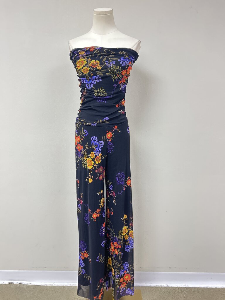 Fuzzi Black Floral Ruched Top Jumpsuit NWT