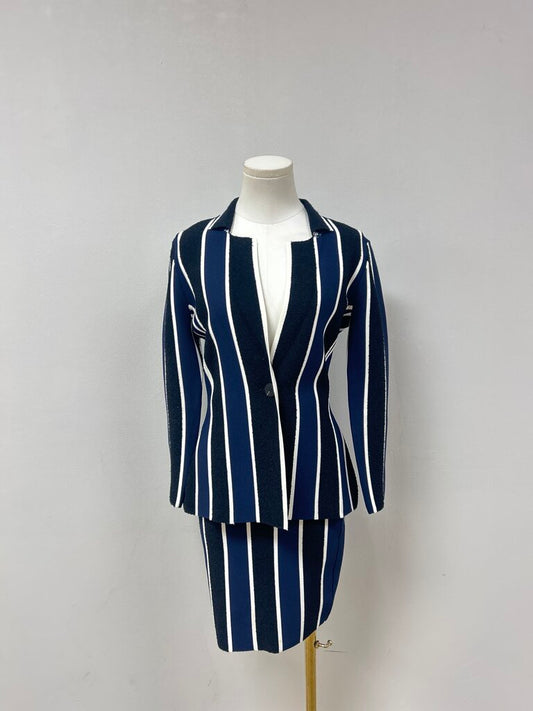 DVF Blue Knit Striped Skirt Set