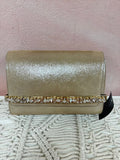 Jimmy Choo Tan Metallic and Crystal Clutch w/Box