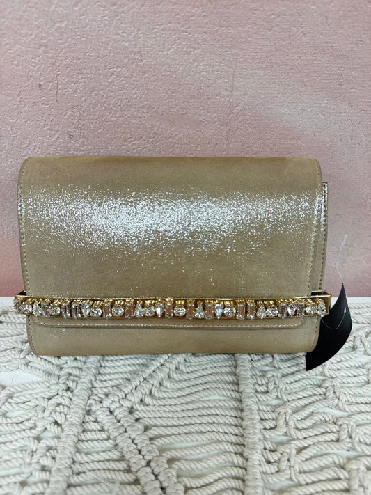 Jimmy Choo Tan Metallic and Crystal Clutch w/Box