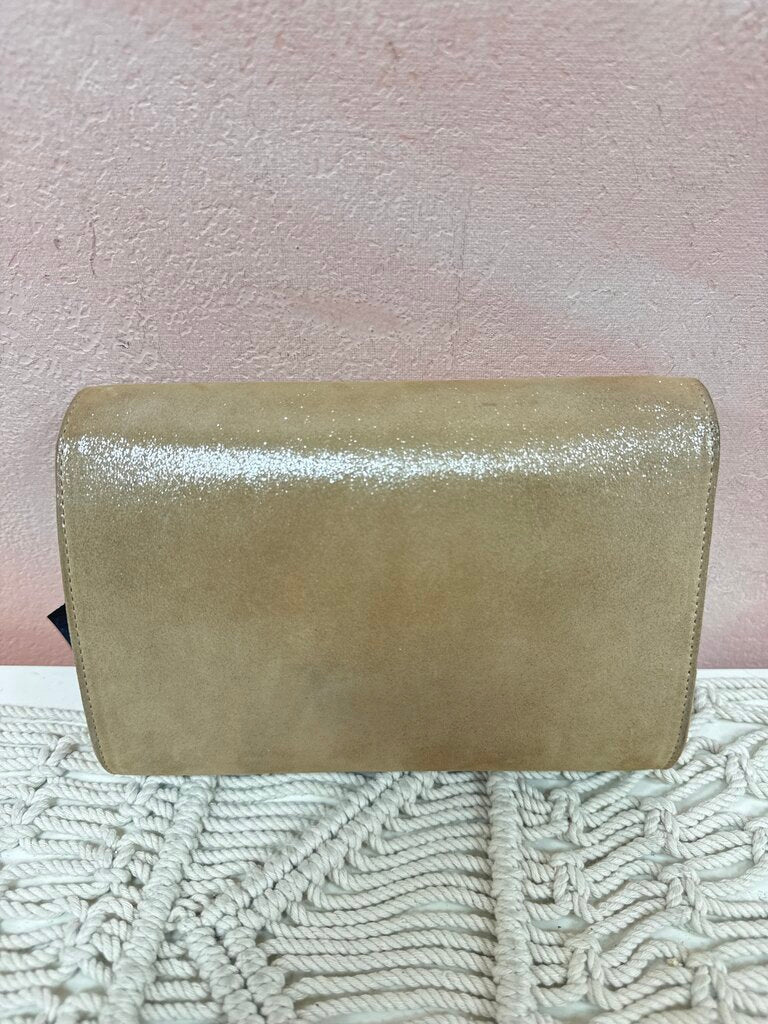 Jimmy Choo Tan Metallic and Crystal Clutch w/Box