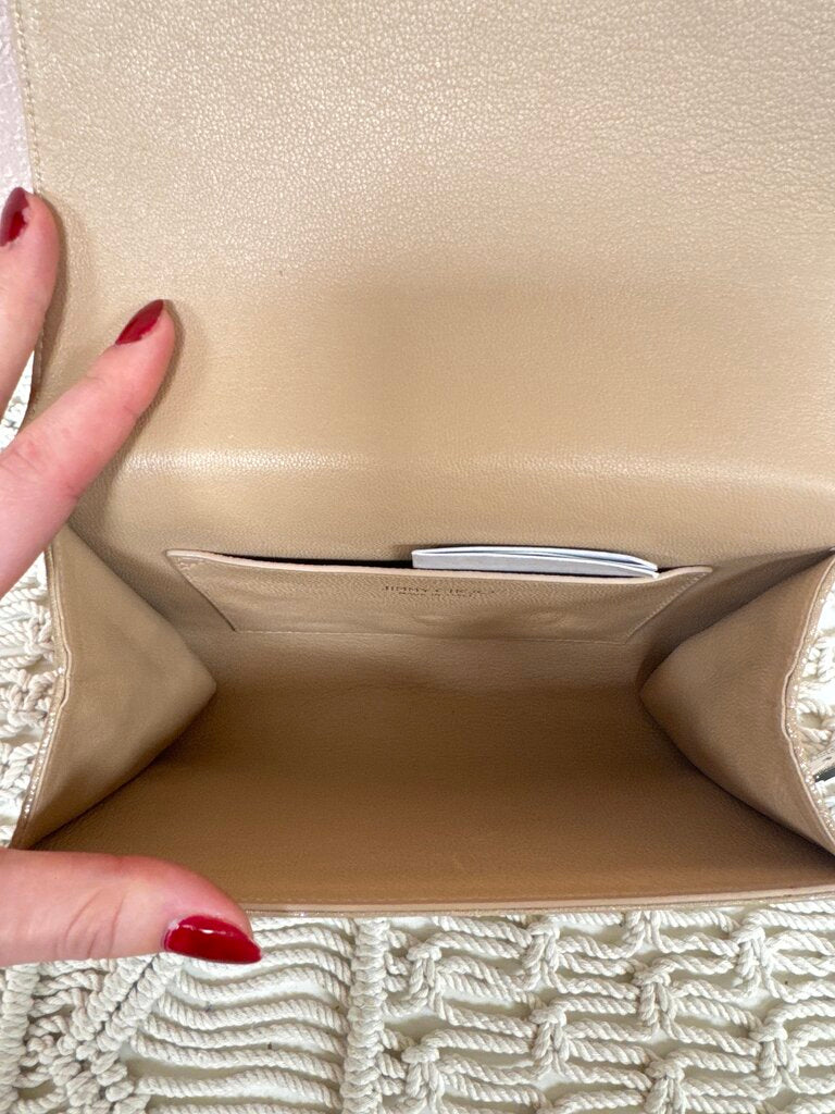 Jimmy Choo Tan Metallic and Crystal Clutch w/Box
