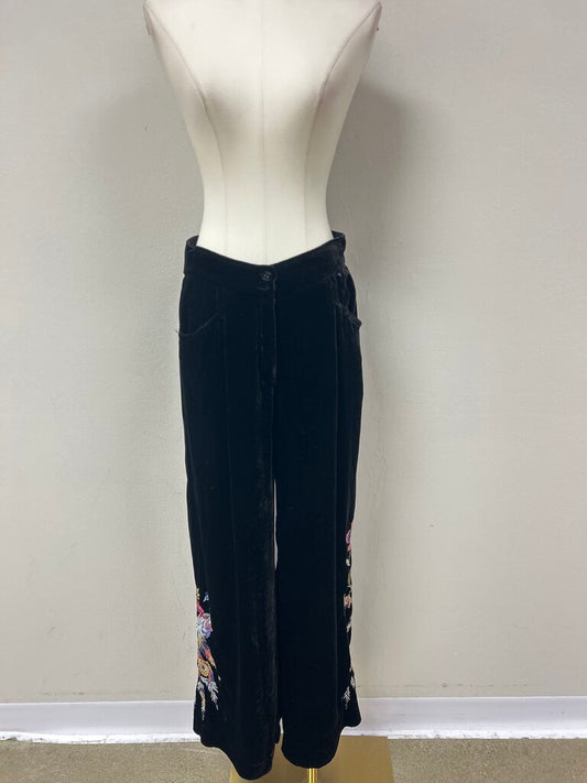 Johnny Was Black Velvet Embroidered Pant