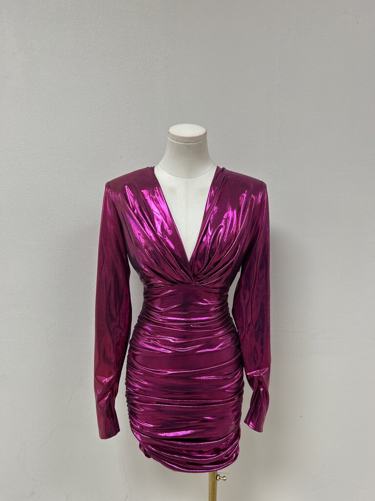 House of CB Pink Metallic Ruched Mini Dress